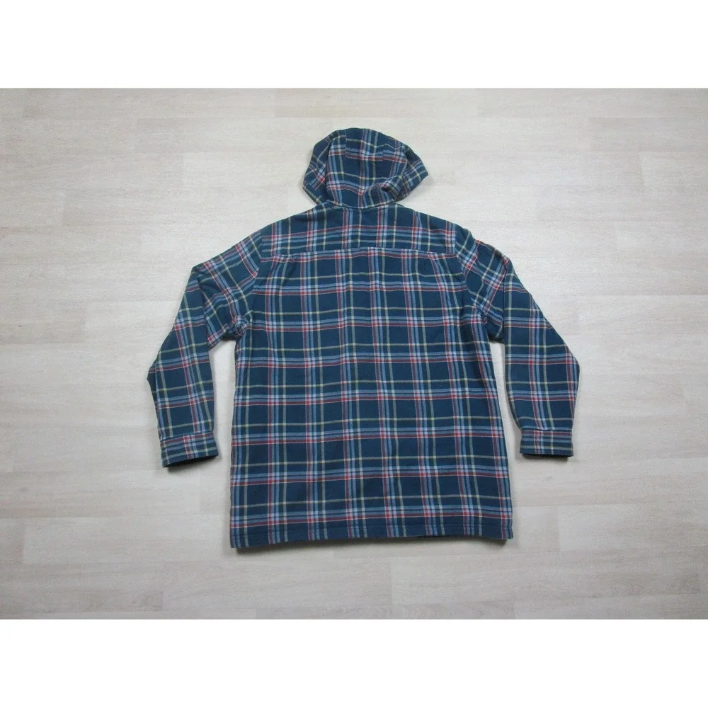 Vintage Y2K LL Bean Fleece Lined Flannel Full Zip Hoodie Mens (L) Plaid Workwear